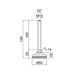 PICIOR REGLABIL INOX CU TALPA DIN CAUCIUC VULCANIZATA 24504, D50, filet M10X100