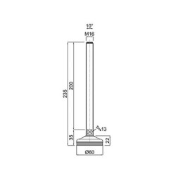 PICIOR REGLABIL INOX CU TALPA DIN CAUCIUC VULCANIZATA 24824, D60, filet M16X200