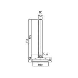 PICIOR REGLABIL INOX CU TALPA DIN CAUCIUC VULCANIZATA 25048, D80, filet M20X175