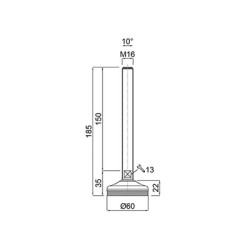 PICIOR REGLABIL INOX CU TALPA DIN CAUCIUC VULCANIZATA 24820, D60, filet M16X150