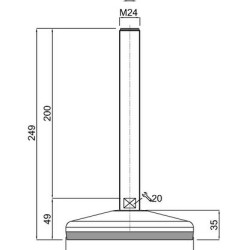 PICIOR REGLABIL INOX CU TALPA DIN CAUCIUC VULCANIZATA 25342, D150, filet M24X200