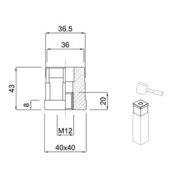DOP PATRAT POLIAMIDA, FILET INOX M12 - COD 17049
