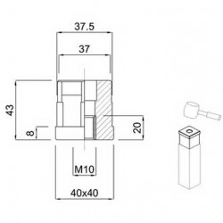 Dop patrat poliamida, filet inox M10 - 17043