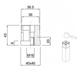 Dop patrat poliamida, filet inox M16  - 17051