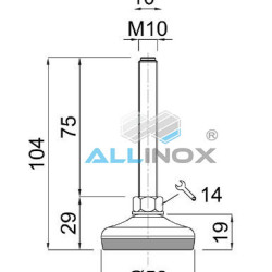 PICIOR REGLABIL INOX CU TALPA DIN CAUCIUC VULCANIZATA 24502, D50, filet M10