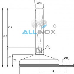 Picior reglabil inox cu talpa din cauciuc vulcanizata, D80 filet M20 - 25044F