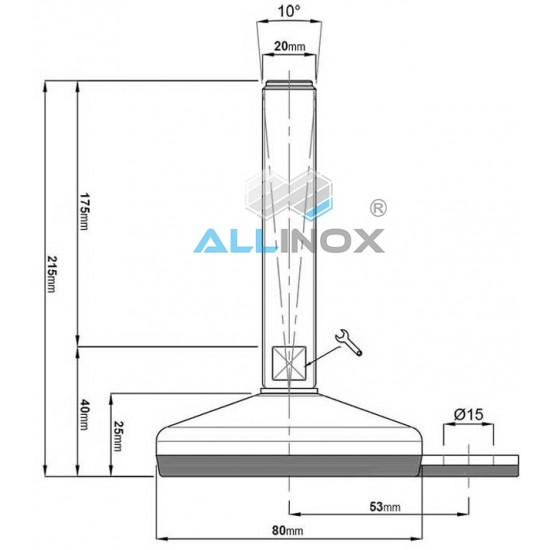Picior reglabil inox cu talpa din cauciuc vulcanizata, D80 filet M20 - 25048F